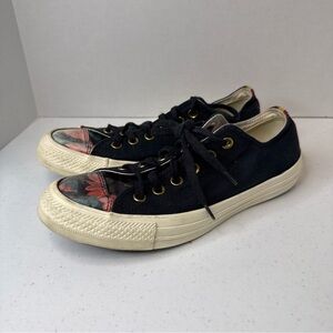 Converse size 8 Black Canvas Sneakers with Floral Design